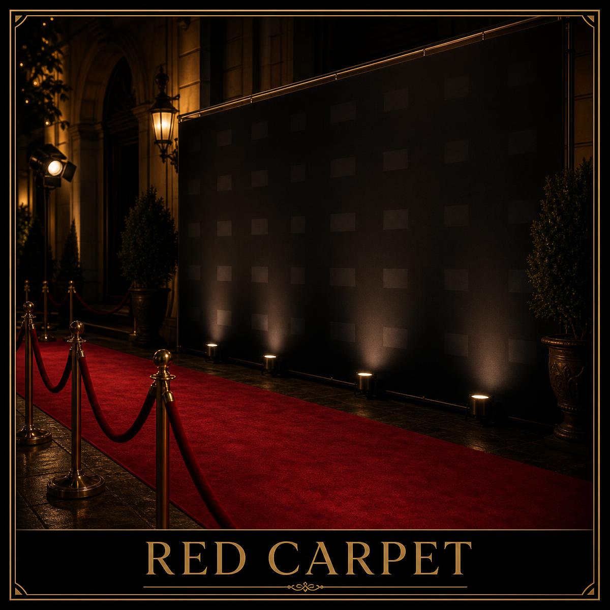 A red carpet arrival and step-and-repeat backdrop at a private evening event